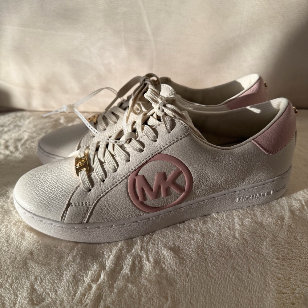 Michael Kors White and Pink Logo Sneakers